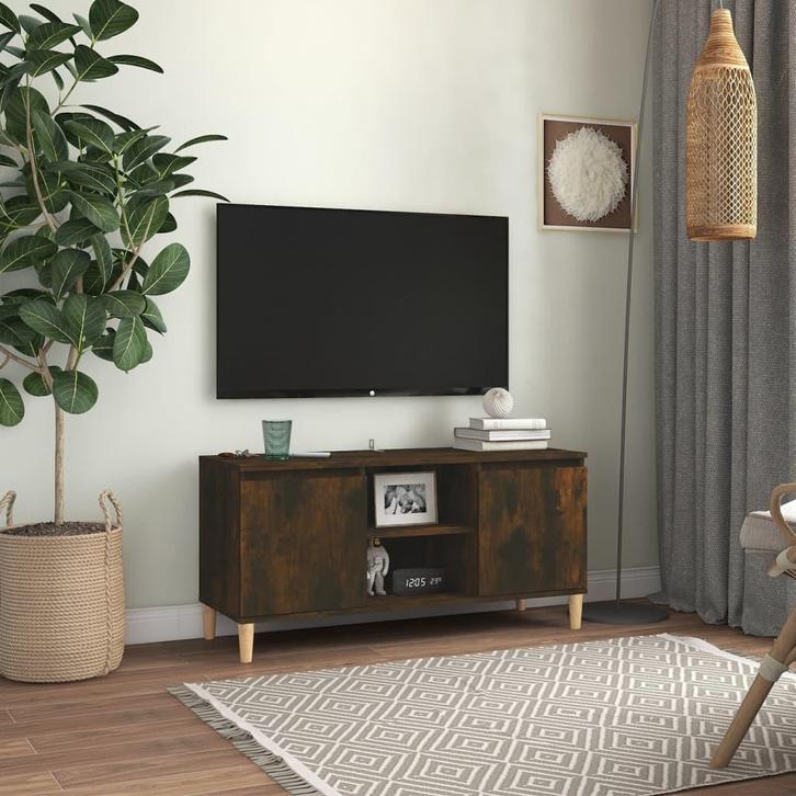 vidaXL Tv-meubel met houten poten 103,5x35x50 cm gerookt, Huis en Inrichting, Kasten | Televisiemeubels, 25 tot 50 cm, Nieuw, Overige houtsoorten