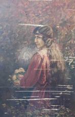 Franse school (XX) - Giovane donna con mazzo di rose - XL, Antiek en Kunst, Kunst | Schilderijen | Klassiek