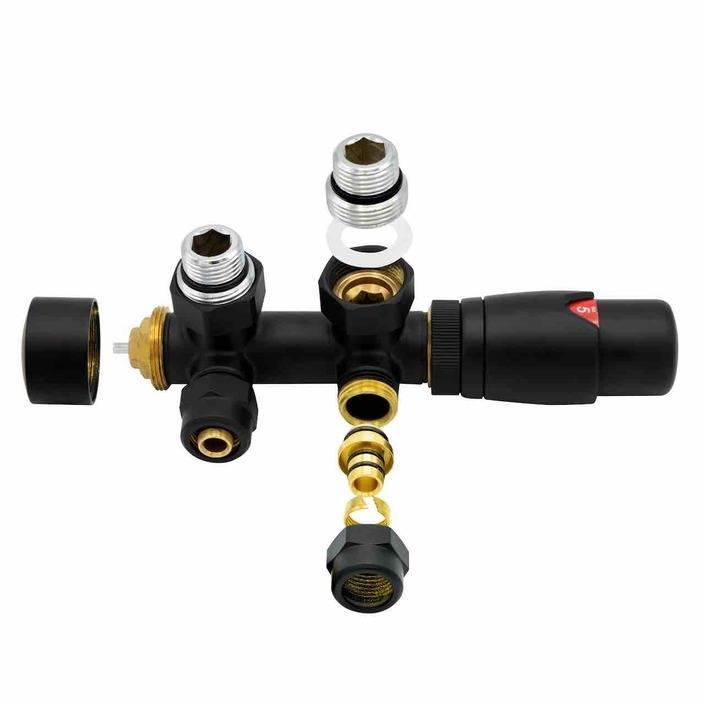 Zwarte radiator aansluitset Haaks voor radiatoren met onder, Doe-het-zelf en Verbouw, Verwarming en Radiatoren, Radiator, Nieuw