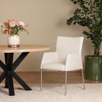 Set van 4 ecru leren eetkamerstoelen Loes, Ophalen of Verzenden, Nieuw, Leer, Vier