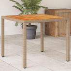 vidaXL Tuintafel 90x90x75 cm poly rattan en acaciahout beige, Verzenden, Nieuw