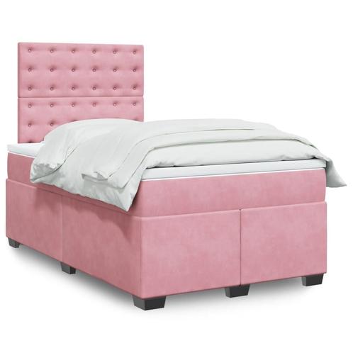 vidaXL Boxspring met matras fluweel roze 120x200 cm, Huis en Inrichting, Slaapkamer | Bedden, 120 cm, 200 cm, Twijfelaar, Nieuw