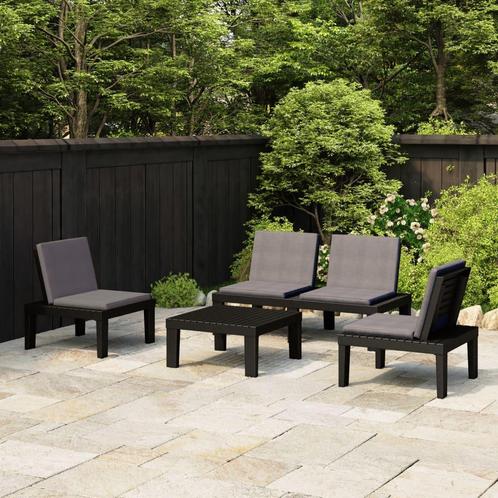 vidaXL 4-delige Loungeset met kussens kunststof grijs, Tuin en Terras, Tuinsets en Loungesets, Loungeset, Nieuw, 4 zitplaatsen