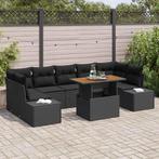 vidaXL 8-delige tuinset met kussens in zwart poly rattan en, Verzenden, Nieuw, Rotan, Tuinset