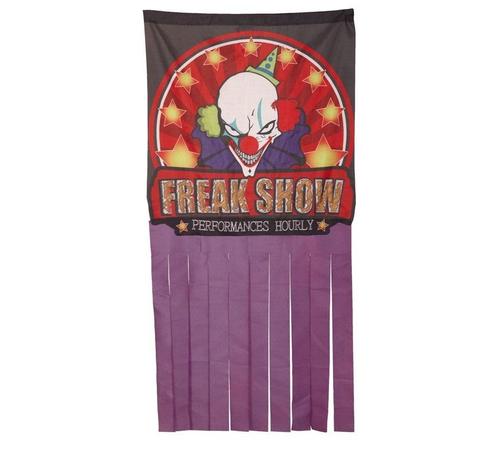 Halloween Deurgordijn Clown Show 1,58m, Hobby en Vrije tijd, Feestartikelen, Nieuw, Verzenden