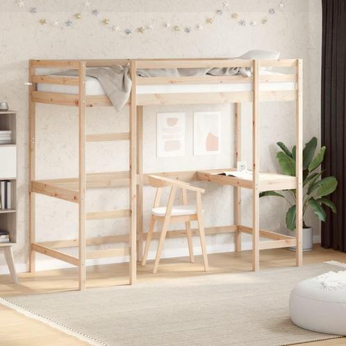 vidaXL Hoogslaper met bureau massief grenenhout 90x190 cm, Huis en Inrichting, Slaapkamer | Bedden, 90 cm, 190 cm of minder, Bruin