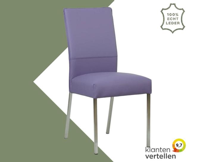 Leren eetkamerstoel Real - Toledo Lila (lichtpaars) - Poten, Huis en Inrichting, Stoelen, Eén, Overige kleuren, Nieuw, Leer, Ophalen of Verzenden