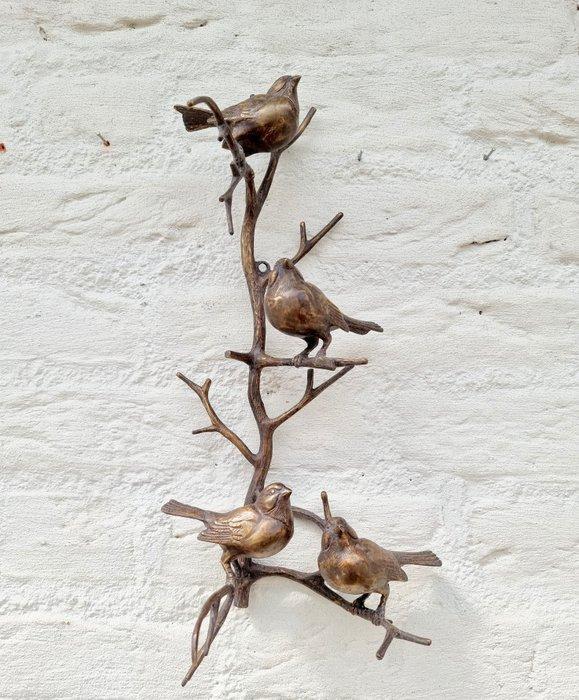 sculptuur, 4 vogeltjes op een tak - 42 cm - Brons, Antiek en Kunst, Curiosa en Brocante