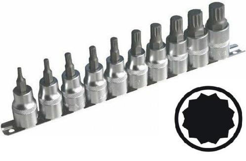 Spline Doppen 10 Delige Set Op Rail - Veeltanddop Bitten Set, Doe-het-zelf en Verbouw, Gereedschap | Handgereedschap, Nieuw, Ophalen of Verzenden
