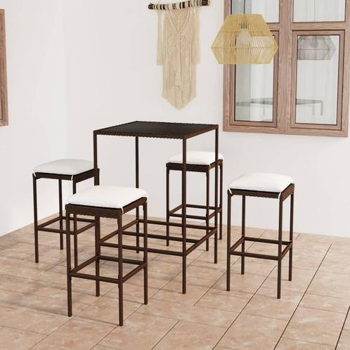 vidaXL 5-delige Tuinbarset met kussens poly rattan bruin, Tuin en Terras, Tuinsets en Loungesets, Nieuw, 4 zitplaatsen, Rotan
