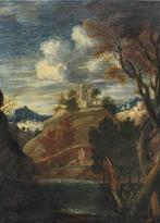 Scuola romana (XVIII) - Paesaggio con castello e montagne, Antiek en Kunst, Kunst | Schilderijen | Klassiek