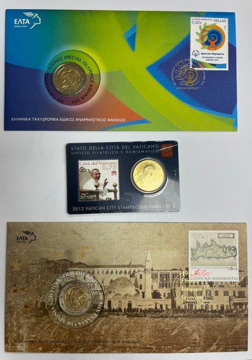 Griekenland, Vaticaan. Coin Card 2011/2013 (3 coincards), Postzegels en Munten, Munten | Europa | Euromunten