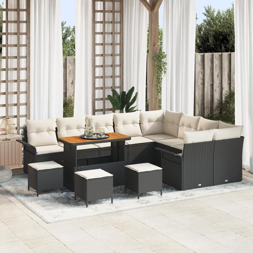 vidaXL 13-delige tuinbankset met kussens in zwart poly, Tuin en Terras, Tuinsets en Loungesets, Nieuw, Verzenden