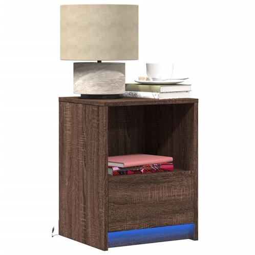vidaXL Nachtkastjes met LED 2 st bewerkt hout bruin, Huis en Inrichting, Slaapkamer | Nachtkastjes, Nieuw, Hout, Verzenden
