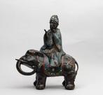 Bronzen cloisonné beeld van figuur en olifant, Japan, Meiji, Antiek en Kunst, Antiek | Koper en Brons