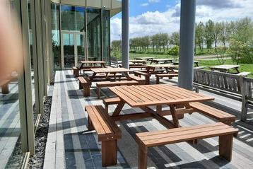 Rockwood® 6x Picknicktafel Vierkant Hardhout 1.30m inclusief beschikbaar voor biedingen