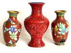 Vaas (5) - Prachtige Cloisonnée Vazen & een Cinnabar vaas ,, Antiek en Kunst