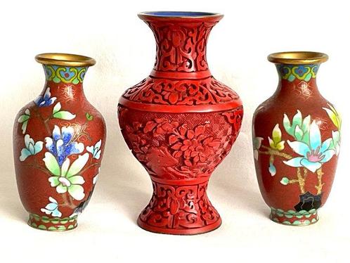 Vaas (5) - Prachtige Cloisonnée Vazen & een Cinnabar vaas ,, Antiek en Kunst, Kunst | Designobjecten