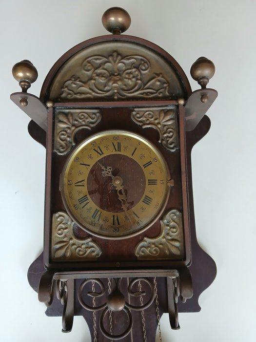 Wandklok - Hout, Koper - 1950-1960 - Antieke Koperen, Antiek en Kunst, Antiek | Klokken