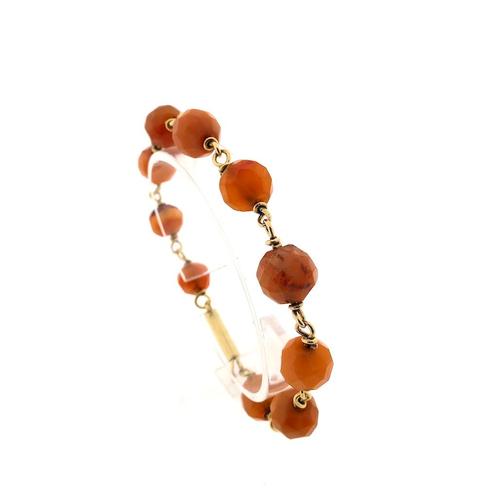 Gouden armband met carneool | 21 cm (vintage, granaat), Sieraden, Tassen en Uiterlijk, Armbanden, Overige kleuren, Gebruikt, Met edelsteen