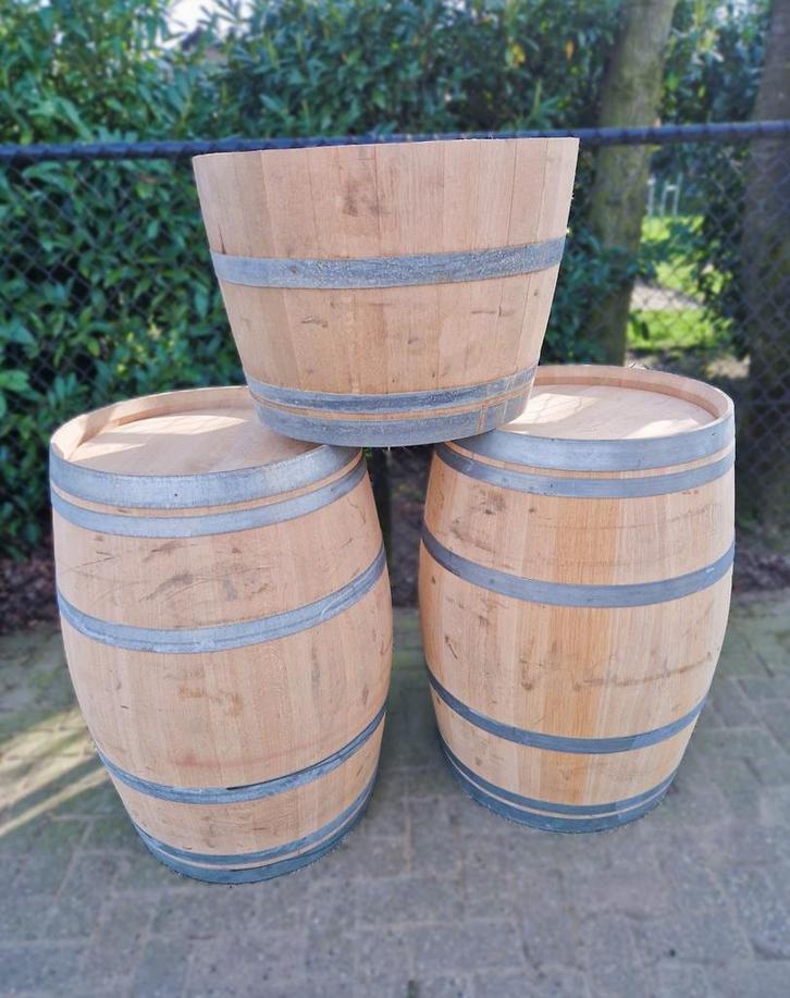 Eikenhouten wijnvaten 225L - houten regenton, Tuin en Terras, Regentonnen, 150 liter of meer, Met kraantje, Nieuw, Hout, Ophalen of Verzenden
