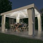 vidaXL Prieel met gordijn en LED-lichtslinger 4x3 m crèmewit, Verzenden, Nieuw
