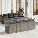 vidaXL Tuinbankenset met kussen 9 pcs Grijs poly rattan, Verzenden, Nieuw, Rotan