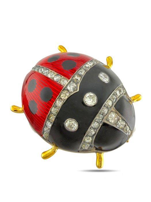 Broche - 14 karaat Geel goud, Imperial Russian 56K Gold, Red, Sieraden, Tassen en Uiterlijk, Antieke sieraden