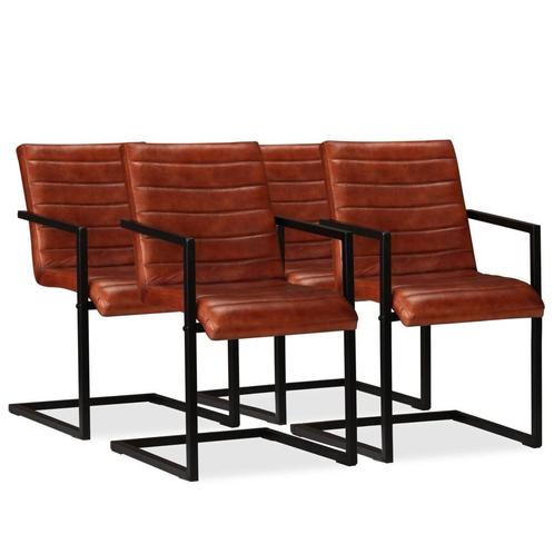 vidaXL Eetkamerstoelen 4 st echt leer bruin, Huis en Inrichting, Stoelen, Bruin, Nieuw, Verzenden