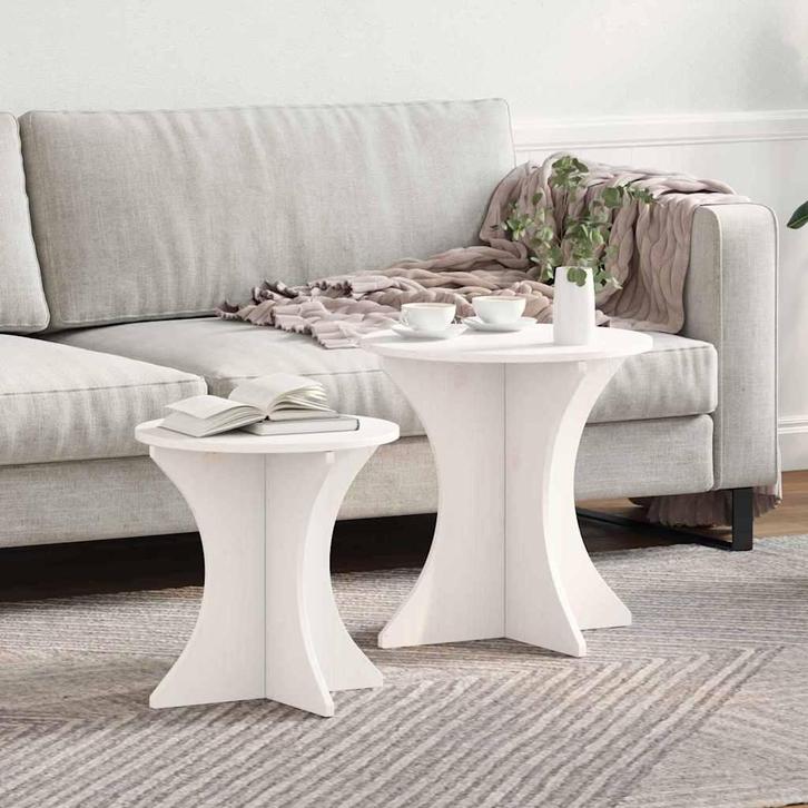 vidaXL Salontafel 2 pcs Wit 46 x 46 x 47 cm Massief, Huis en Inrichting, Tafels | Salontafels, Rond, Nieuw, Grenenhout, Minder dan 50 cm