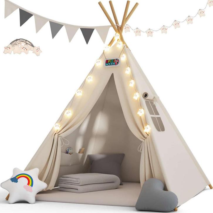 Tipi Speeltent Wit 160x120x120cm (Speelhuizen, Speelgoed), Kinderen en Baby's, Speelgoed | Speeltenten, Nieuw, Verzenden