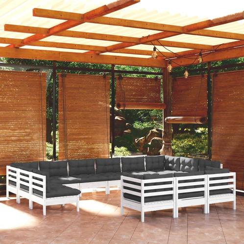 vidaXL 13-delige Loungeset met kussens grenenhout wit, Tuin en Terras, Tuinsets en Loungesets, Loungeset, Nieuw, 3 zitplaatsen