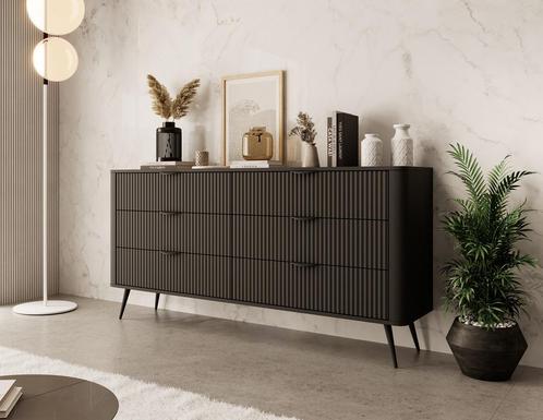 Meubella Ladekast zwart dressoir 163 cm, Huis en Inrichting, Kasten | Ladekasten, 25 tot 50 cm, Nieuw, 150 tot 200 cm, Verzenden