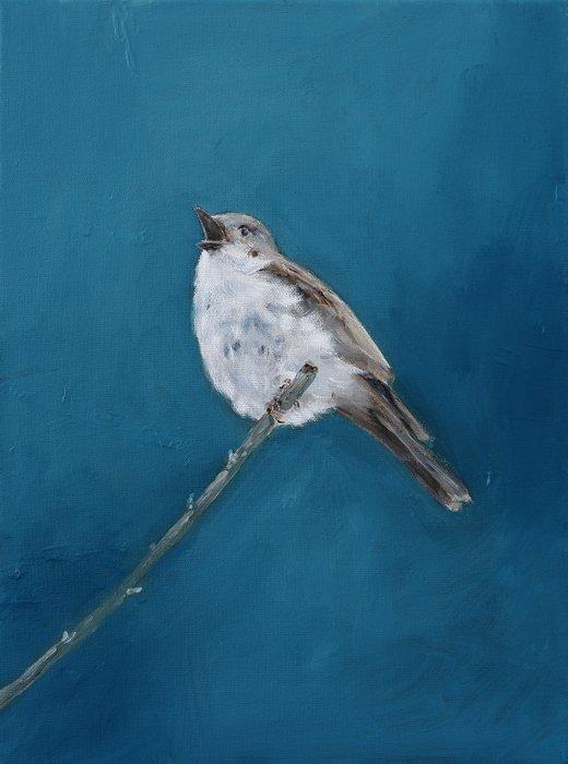 Matthieu van Riel - Singing Bird in Cold Winter, Antiek en Kunst, Kunst | Schilderijen | Modern