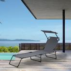 Ligbed ligstoel met zonneluifel 187x53x27 cm donkergrijs, Verzenden, Nieuw
