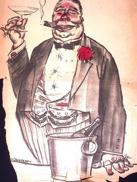 Oorlogswinstmaker hoopt op meer oorlog op spotprent, Antiek en Kunst, Kunst | Litho's en Zeefdrukken, Verzenden