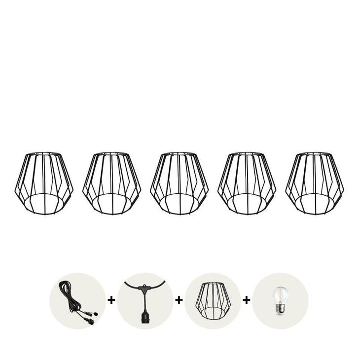 5x Lampenkappen metaal voor prikkabel CRETE | Industrieel, Huis en Inrichting, Lampen | Lampenkappen, 25 tot 50 cm, Zwart, Nieuw