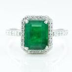 Ring Platina -  2.89ct. tw. Smaragd - Diamant -