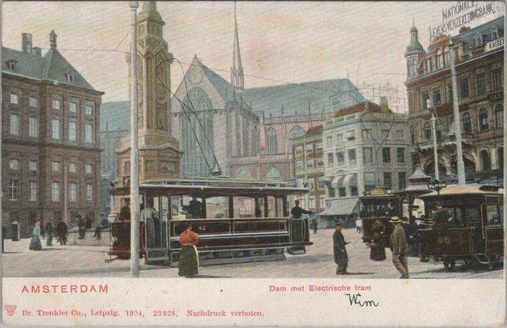 AMSTERDAM - Dam met Electrische tram, Verzamelen, Ansichtkaarten | Nederland, Verzenden