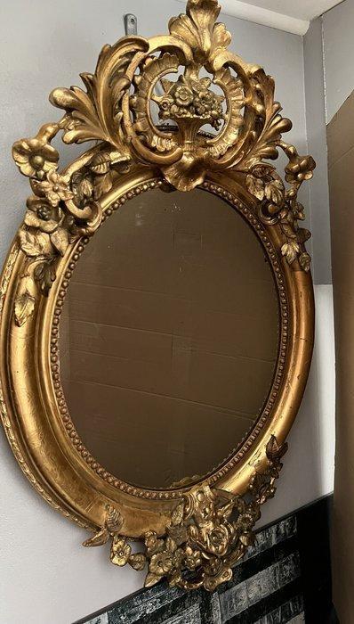 Spiegel- Napoléon III - Hout, Goud - Prachtige ovale spiegel, Antiek en Kunst, Antiek | Overige Antiek