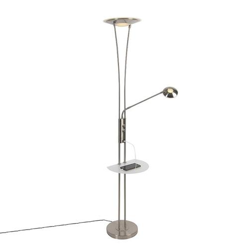 Vloerlamp staal met leesarm incl. LED en USB-poort - Sevilla, Huis en Inrichting, Lampen | Vloerlampen, Nieuw, Overige materialen