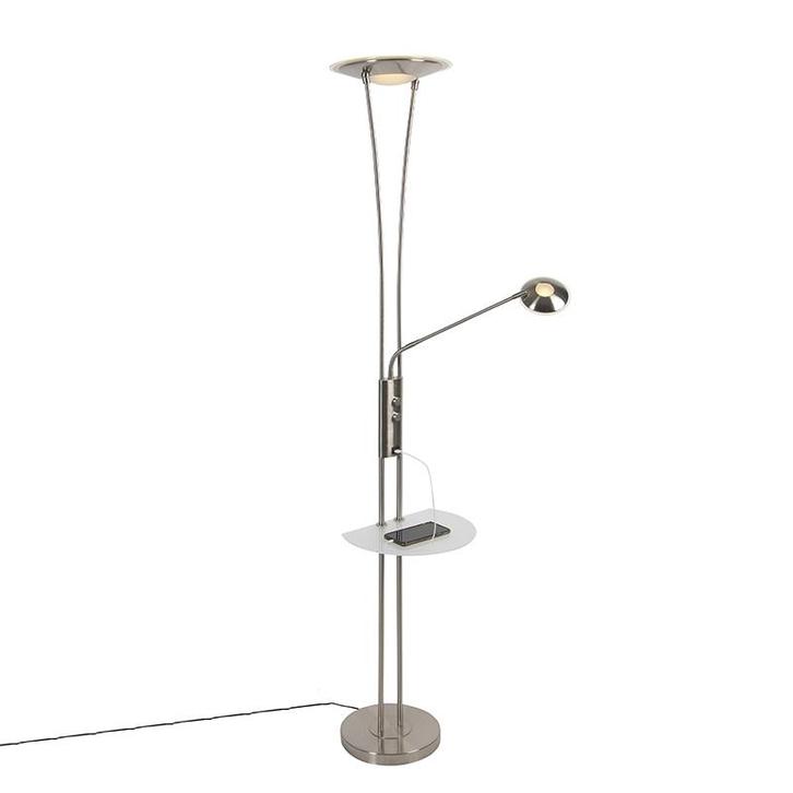 Vloerlamp staal met leesarm incl. LED en USB-poort - Sevilla, Huis en Inrichting, Lampen | Vloerlampen, Nieuw, Overige materialen