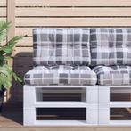 vidaXL Palletkussens 2 st ruitpatroon stof grijs, Huis en Inrichting, Woonaccessoires | Kussens, Verzenden, Nieuw