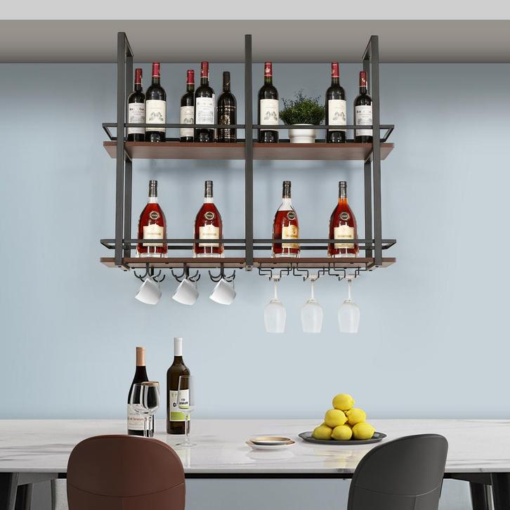 Wijnrek Hubro zwart en walnootkleurig 100x30x85 cm [en.casa], Huis en Inrichting, Woonaccessoires | Wijnrekken, Verzenden