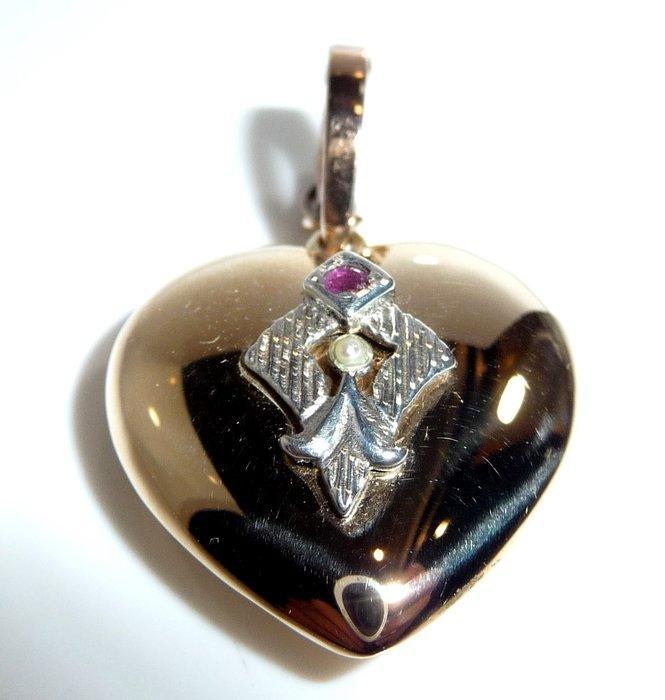 Hanger - 14 karaat Roségoud, Witgoud - 0.05ct. tw. - Art, Sieraden, Tassen en Uiterlijk, Antieke sieraden
