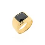 18 Krt. Gouden heren zegelring met onyx | Pinkring, Sieraden, Tassen en Uiterlijk, Ringen, Gebruikt, Overige kleuren, Heer, Ophalen of Verzenden