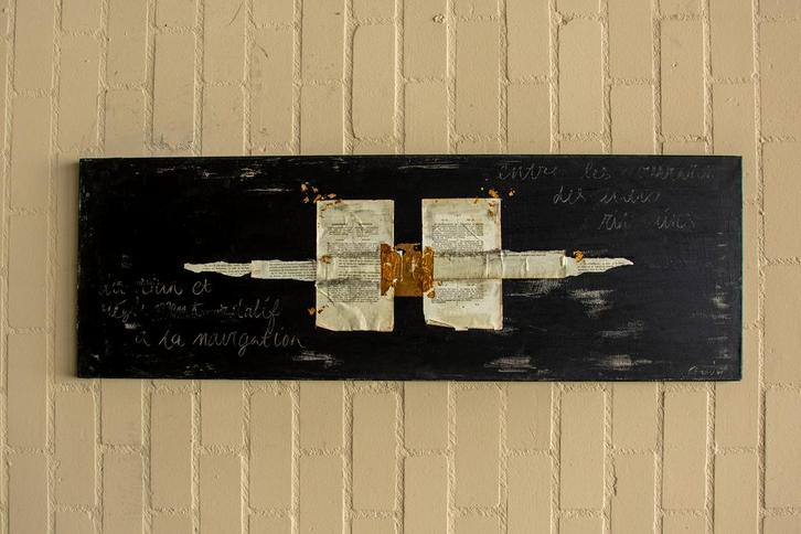 Mixed Media Kunstwerk – &quot;Verbonden Teksten&quot;, Antiek en Kunst, Antiek | Woonaccessoires, Ophalen of Verzenden