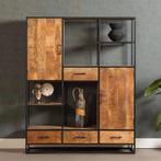 Vakkenkast Mangohout LowenXL, Huis en Inrichting, Kasten | Boekenkasten, 150 tot 200 cm, Nieuw, Industriële meubels, 25 tot 50 cm
