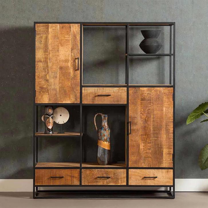 Vakkenkast Mangohout LowenXL, Huis en Inrichting, Kasten | Boekenkasten, 25 tot 50 cm, Nieuw, Overige houtsoorten, 200 cm of meer