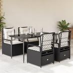 vidaXL 5-delige Tuinset met kussens poly rattan zwart, 4 zitplaatsen, Nieuw, Tuinset, Verzenden